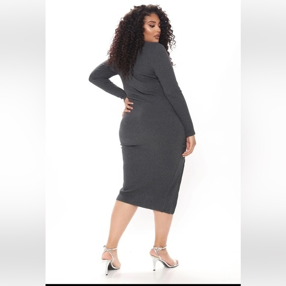 FASHION Nova Date Daze Ribbed Midi Charcoal Dress. Size 2X. P - Picture 3 of 5